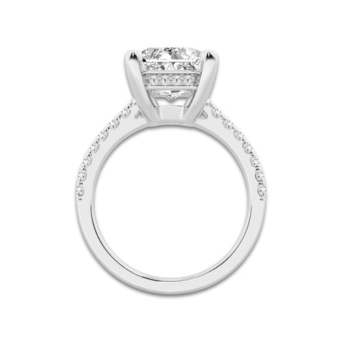 5.30 ctw Radiant Lab-Grown Diamond Hidden Halo Side Stone Engagement Ring in Platinum for Women | Colorless E, VS1 Clarity, IGI Certified 5.00 ct Center Diamond