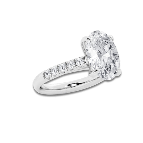 5.43 ctw Oval Lab-Grown Diamond Pave Engagement Ring in 14K White Gold for Women | D Color, VVS1 Clarity, IGI Certified 5.00 ct Center Diamond