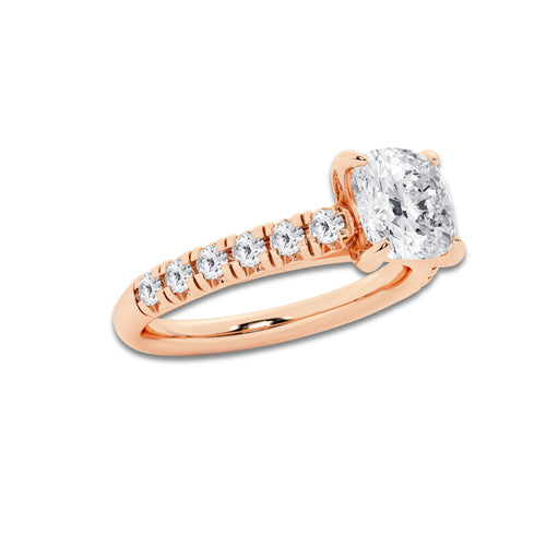 1.91 ctw Cushion Lab-Grown Diamond Pave Engagement Ring in 14K Rose Gold for Women | D Color, VVS1 Clarity, IGI Certified 1.50 ct Center Diamond