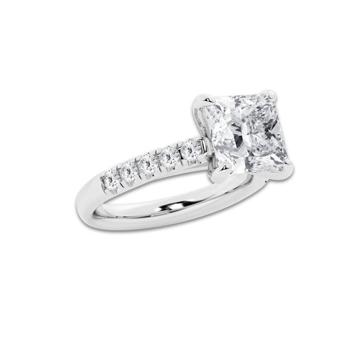 4.43 ctw Princess Lab-Grown Diamond Pave Engagement Ring in Platinum for Women | D Color, VVS1 Clarity, IGI Certified 4.00 ct Center Diamond