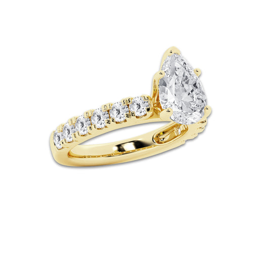 4.00 ctw Pear Lab-Grown Diamond Split-Prong Set Side Stone Engagement Ring in 14K Yellow Gold for Women | Colorless E, VS1 Clarity, IGI Certified 3.00 ct Center Diamond