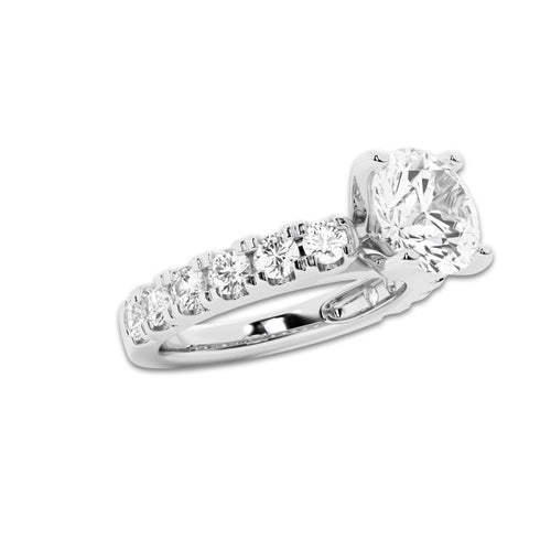 3.00 ctw Round Lab-Grown Diamond Split-Prong Set Side Stone Engagement Ring in Platinum for Women | Colorless E, VS1 Clarity, IGI Certified 2.00 ct Center Diamond