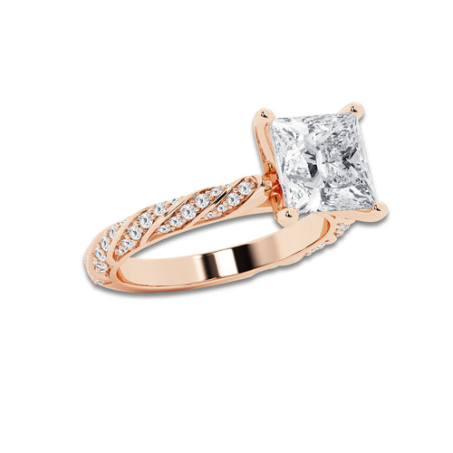 4.42 ctw Princess Lab-Grown Diamond Twisted Band Engagement Ring in 14K Rose Gold for Women | Colorless E, VS1 Clarity, IGI Certified 4.00 ct Center Diamond