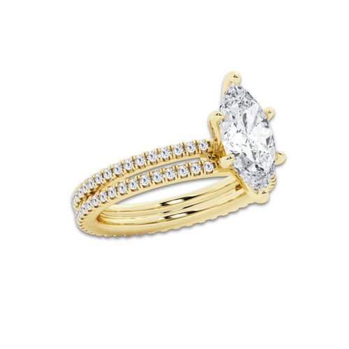 2.69 ctw Marquise Lab-Grown Diamond Double Row Diamond Engagement Ring in 14K Yellow Gold for Women | Colorless D, VVS1 Clarity, IGI Certified 2.00 ct Center Diamond
