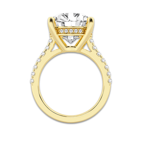 7.40 ctw Round Lab-Grown Diamond Hidden Halo Side Stone Engagement Ring in 18K Yellow Gold for Women | Colorless D, VVS1 Clarity, IGI Certified 7.00 ct Center Diamond
