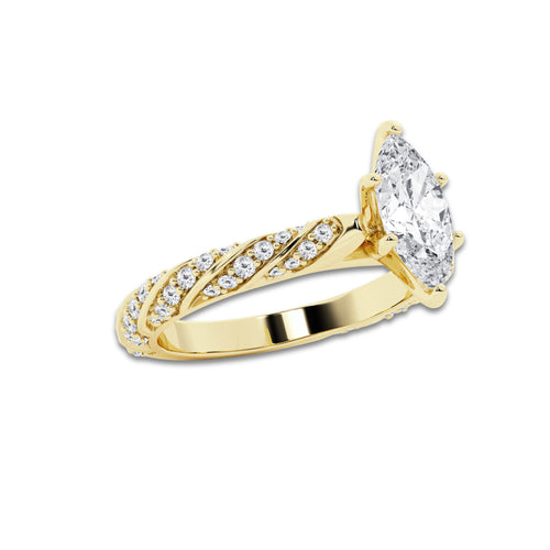 1.19 ctw Marquise Lab-Grown Diamond Twisted Band Engagement Ring in 14K Yellow Gold for Women | Colorless E, VS1 Clarity, IGI Certified 0.75 ct Center Diamond