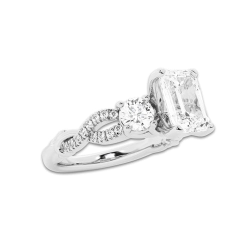 1.98 ctw Emerald Lab-Grown Diamond Side Stone Engagement Ring in Platinum for Women | Colorless E, VS1 Clarity, IGI Certified 1.50 ct Center Diamond