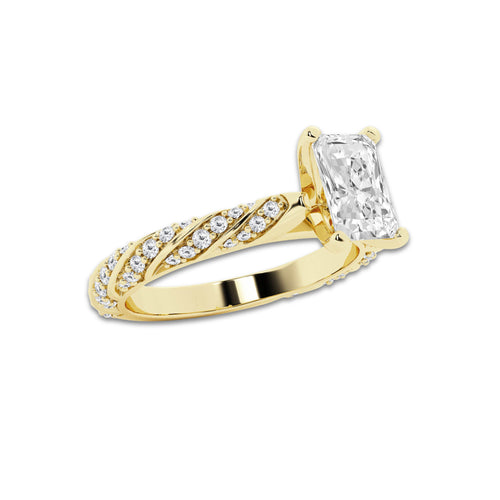 1.19 ctw Radiant Lab-Grown Diamond Twisted Band Engagement Ring in 14K Yellow Gold for Women | Colorless E, VS1 Clarity, IGI Certified 0.75 ct Center Diamond