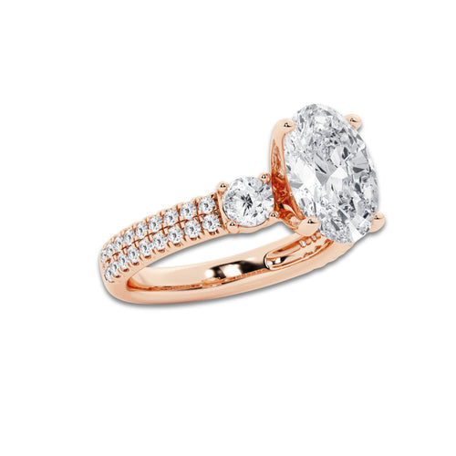 4.46 ctw Oval Lab-Grown Diamond Three Stone Double Row Engagement Ring in 14K Rose Gold for Women | D Color, VVS1 Clarity, IGI Certified 3.50 ct Center Diamond