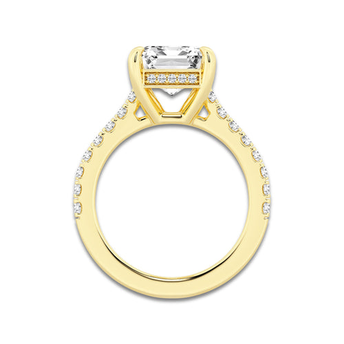 4.35 ctw Emerald Lab-Grown Diamond Hidden Halo Side Stone Engagement Ring in 18K Yellow Gold for Women | Colorless E, VS1 Clarity, IGI Certified 4.00 ct Center Diamond
