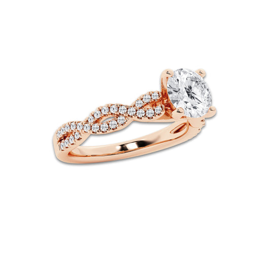 1.25 ctw Round Lab-Grown Diamond Twisted Shank Engagement Ring in 14K Rose Gold for Women | D Color, VVS1 Clarity, IGI Certified 1.00 ct Center Diamond