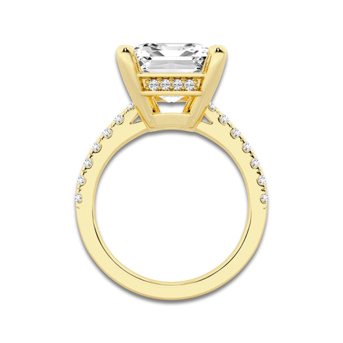 8.44 ctw Emerald Lab-Grown Diamond Hidden Halo Side Stone Engagement Ring in 18K Yellow Gold for Women | Colorless D, VVS1 Clarity, IGI Certified 8.00 ct Center Diamond