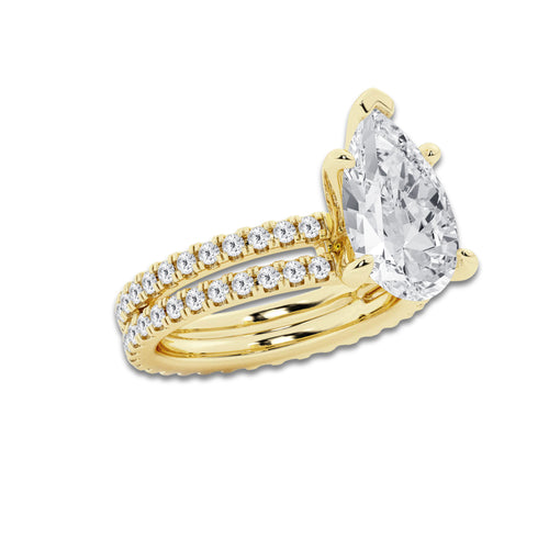 5.22 ctw Pear Lab-Grown Diamond Double Row Diamond Engagement Ring in 14K Yellow Gold for Women | Colorless D, VVS1 Clarity, IGI Certified 4.00 ct Center Diamond