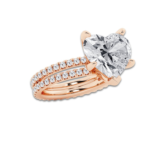 9.22 ctw Heart Lab-Grown Diamond Double Row Diamond Engagement Ring in 14K Rose Gold for Women | Colorless D, VVS1 Clarity, IGI Certified 8.00 ct Center Diamond