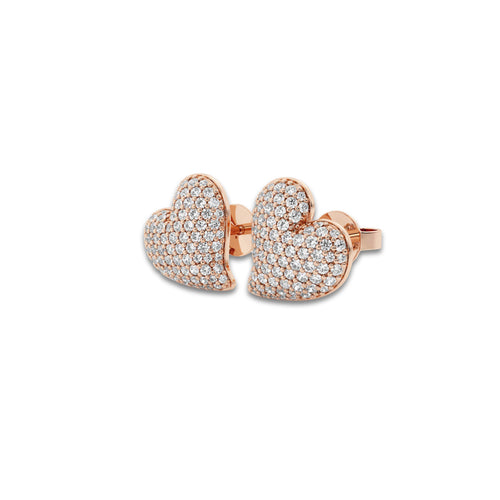 3/4 ctw Round Lab Grown Diamond Heart Shape Pave Stud Earring 14K Rose Gold, DE, VS1