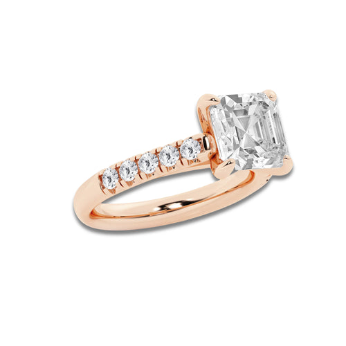 3.93 ctw Asscher Lab-Grown Diamond Pave Engagement Ring in 14K Rose Gold for Women | D Color, VVS1 Clarity, IGI Certified 3.50 ct Center Diamond