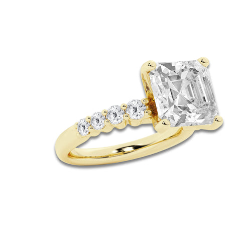 8.66 Ct Asscher Lab-Grown Diamond Half Eternity Engagement Ring in 14K Yellow Gold for Female, Colorless (D), VVS1 Clarity | IGI Certified, 8.00 Ct Center Diamond