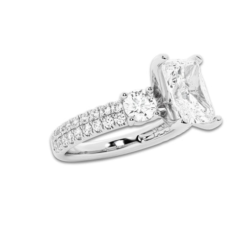 1.50 ctw Radiant Lab-Grown Diamond Three Stone Double Row Engagement Ring in Platinum for Women | E Color, VS1 Clarity, IGI Certified 0.75 ct Center Diamond