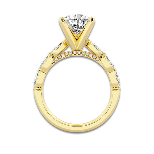 3.48 ctw Pear Lab-Grown Diamond Marquise Side Stone Engagement Ring in 14K Yellow Gold for Women | Colorless E, VS1 Clarity, IGI Certified 3.00 ct Center Diamond