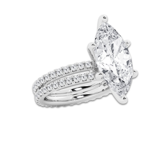 8.22 ctw Marquise Lab-Grown Diamond Double Row Diamond Engagement Ring in 14K White Gold for Women | Colorless E, VS1 Clarity, IGI Certified 7.00 ct Center Diamond