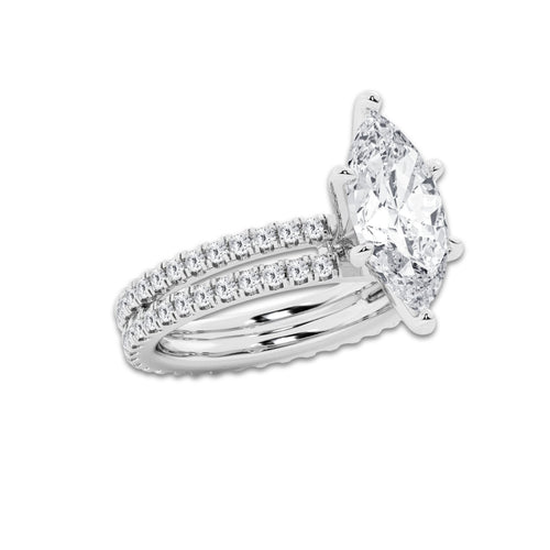 3.89 ctw Marquise Lab-Grown Diamond Double Row Diamond Engagement Ring in Platinum for Women | Colorless D, VVS1 Clarity, IGI Certified 3.00 ct Center Diamond