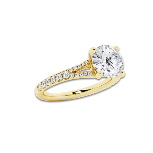 2.83 ctw Round Lab-Grown Diamond Split Shank Side Stone Engagement Ring in 14K Yellow Gold for Women | Colorless D, VVS1 Clarity, IGI Certified 2.50 ct Center Diamond