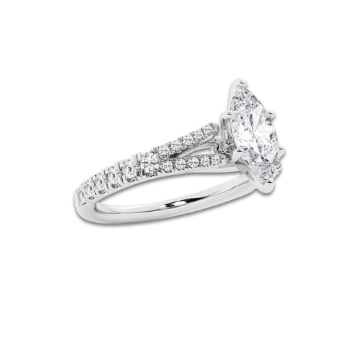 1.33 ctw Marquise Lab-Grown Diamond Split Shank Side Stone Engagement Ring in 14K White Gold for Women | Colorless E, VS1 Clarity, IGI Certified 1.00 ct Center Diamond