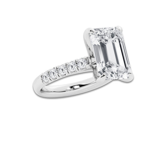 8.55 ctw Emerald Lab-Grown Diamond Pave Engagement Ring in 14K White Gold for Women | E Color, VS1 Clarity, IGI Certified 8.00 ct Center Diamond