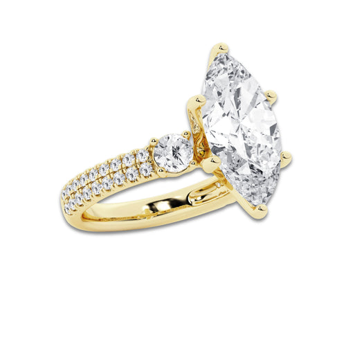 5.96 ctw Marquise Lab-Grown Diamond Three Stone Double Row Engagement Ring in 14K Yellow Gold for Women | E Color, VS1 Clarity, IGI Certified 5.00 ct Center Diamond