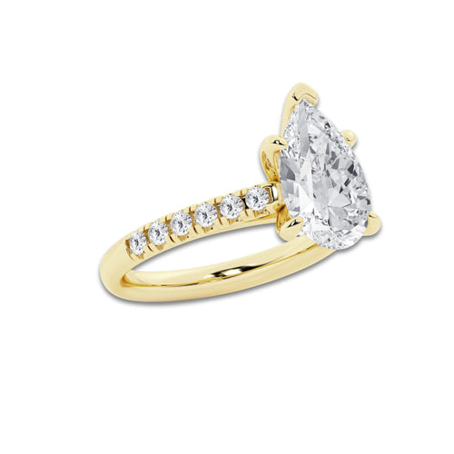3.40 ctw Pear Lab-Grown Diamond Pave Engagement Ring in 14K Yellow Gold for Women | E Color, VS1 Clarity, IGI Certified 3.00 ct Center Diamond