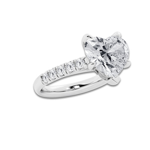 6.55 ctw Heart Lab-Grown Diamond Pave Engagement Ring in 14K White Gold for Women | E Color, VS1 Clarity, IGI Certified 6.00 ct Center Diamond