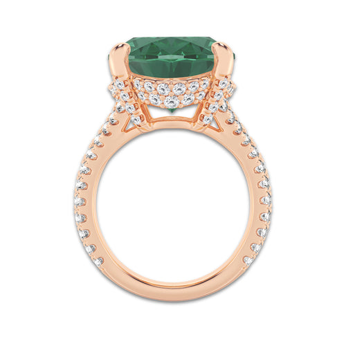 Dahlia 15 ctw Oval Cut Emerald and Round Lab Grown Diamond Hidden Halo Engagement Ring 14K Rose Gold | 13 1/2 ct Center