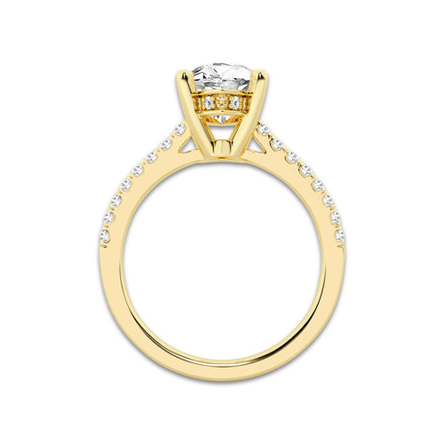 3.28 ctw Marquise Lab-Grown Diamond Hidden Halo Side Stone Engagement Ring in 18K Yellow Gold for Women | Colorless E, VS1 Clarity, IGI Certified 3.00 ct Center Diamond