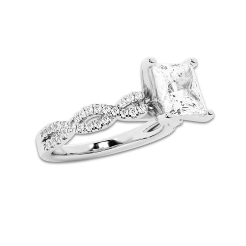 2.73 ctw Princess Lab-Grown Diamond Twisted Shank Engagement Ring in 14K White Gold for Women | D Color, VVS1 Clarity, IGI Certified 2.50 ct Center Diamond