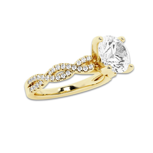 3.79 ctw Round Lab-Grown Diamond Twisted Shank Engagement Ring in 14K Yellow Gold for Women | D Color, VVS1 Clarity, IGI Certified 3.50 ct Center Diamond