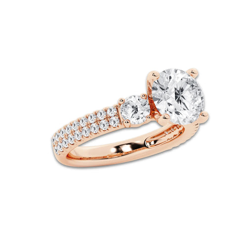 3.50 ctw Round Lab-Grown Diamond Three Stone Double Row Engagement Ring in 14K Rose Gold for Women | E Color, VS1 Clarity, IGI Certified 2.50 ct Center Diamond