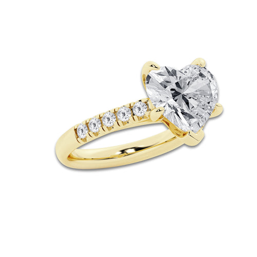 5.43 ctw Heart Lab-Grown Diamond Pave Engagement Ring in 14K Yellow Gold for Women | E Color, VS1 Clarity, IGI Certified 5.00 ct Center Diamond