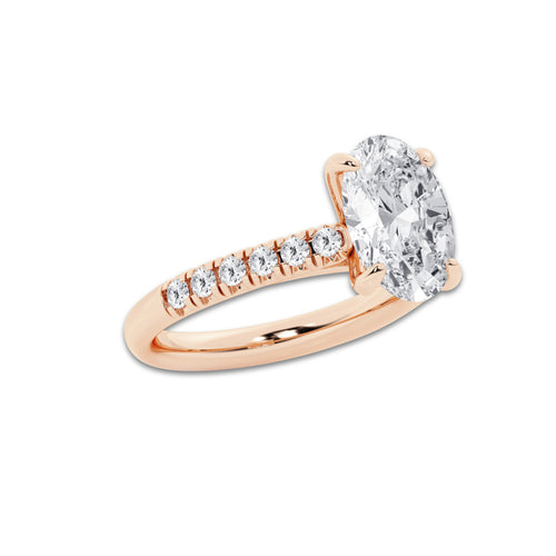 3.40 ctw Oval Lab-Grown Diamond Pave Engagement Ring in 14K Rose Gold for Women | D Color, VVS1 Clarity, IGI Certified 3.00 ct Center Diamond