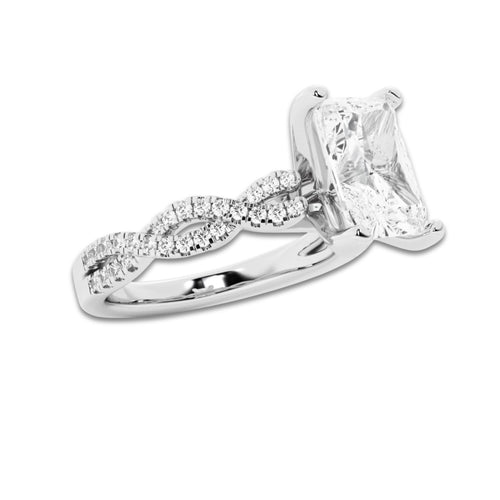 2.25 ctw Radiant Lab-Grown Diamond Twisted Shank Engagement Ring in 14K White Gold for Women | D Color, VVS1 Clarity, IGI Certified 2.00 ct Center Diamond