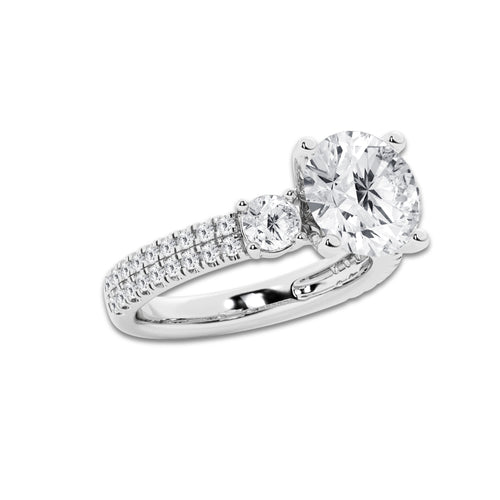 4.46 ctw Round Lab-Grown Diamond Three Stone Double Row Engagement Ring in 14K White Gold for Women | D Color, VVS1 Clarity, IGI Certified 3.50 ct Center Diamond