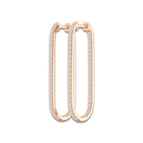 1 1/2 ctw Round Lab Grown Diamond Paper Clip Hoop Earrings 14K Rose Gold, DE, VS1