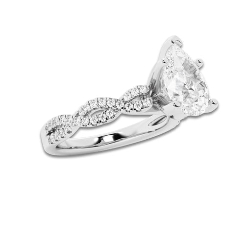 2.25 ctw Pear Lab-Grown Diamond Twisted Shank Engagement Ring in 14K White Gold for Women | D Color, VVS1 Clarity, IGI Certified 2.00 ct Center Diamond