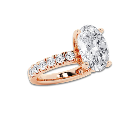 8.00 ctw Oval Lab-Grown Diamond Split-Prong Set Side Stone Engagement Ring in 14K Rose Gold for Women | Colorless E, VS1 Clarity, IGI Certified 7.00 ct Center Diamond