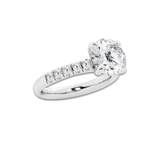 3.93 ctw Round Lab-Grown Diamond Pave Engagement Ring in Platinum for Women | E Color, VS1 Clarity, IGI Certified 3.50 ct Center Diamond