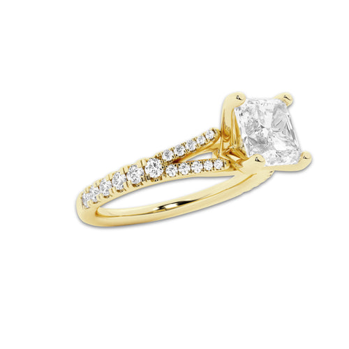1.83 ctw Asscher Lab-Grown Diamond Split Shank Side Stone Engagement Ring in 14K Yellow Gold for Women | Colorless E, VS1 Clarity, IGI Certified 1.50 ct Center Diamond