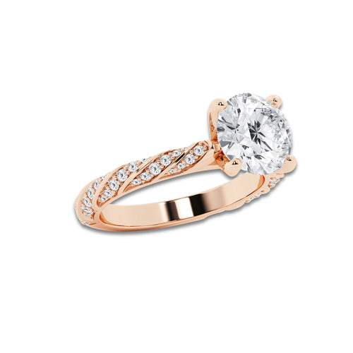 2.94 ctw Round Lab-Grown Diamond Twisted Band Engagement Ring in 14K Rose Gold for Women | Colorless D, VVS1 Clarity, IGI Certified 2.50 ct Center Diamond