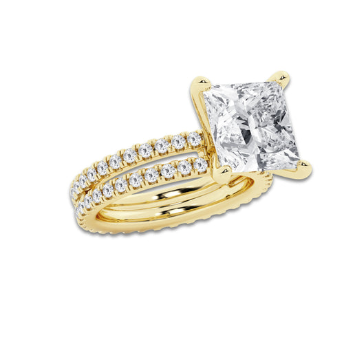 7.22 ctw Princess Lab-Grown Diamond Double Row Diamond Engagement Ring in 14K Yellow Gold for Women | Colorless E, VS1 Clarity, IGI Certified 6.00 ct Center Diamond