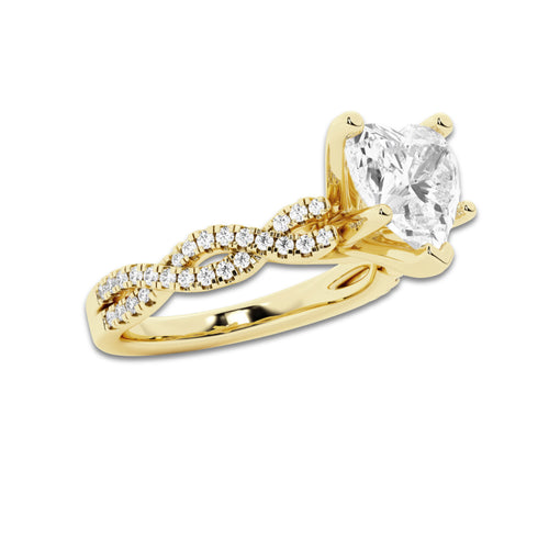 5.29 ctw Heart Lab-Grown Diamond Twisted Shank Engagement Ring in 14K Yellow Gold for Women | D Color, VVS1 Clarity, IGI Certified 5.00 ct Center Diamond