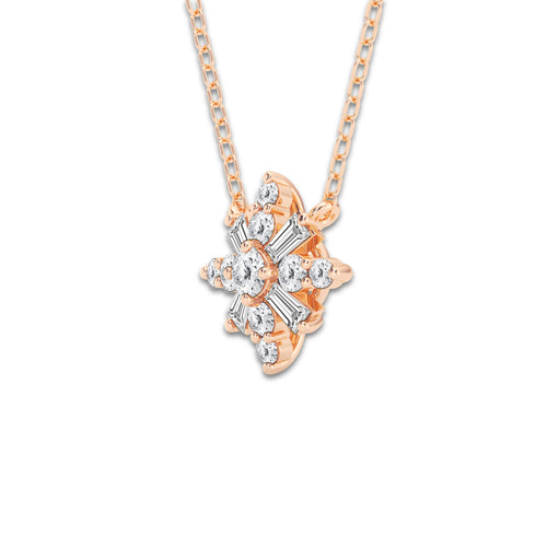 1/3 ctw Round Lab Grown Diamond Snowflake Pendant with Adjustable Chain 14K Rose Gold, DE, VS1 | 0.06 ct Center