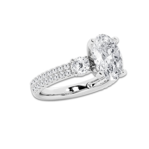 4.00 ctw Oval Lab-Grown Diamond Three Stone Double Row Engagement Ring in Platinum for Women | E Color, VS1 Clarity, IGI Certified 3.00 ct Center Diamond